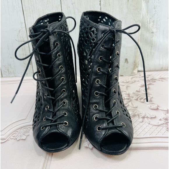 Stuart Weitzman Women  wedge Open Toe  Lace Up Leather booties Size 6.5 - Picture 6 of 15